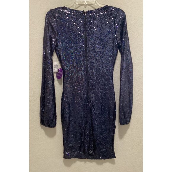 Windsor Navy Blue Sequin Long Sleeve Mini Dress W/Back Zipper Closure - Size XS - Picture 4 of 4